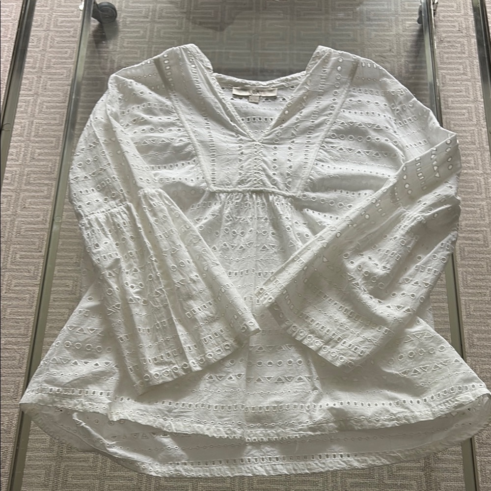 LOFT White Peplum Blouse Long Sleeve Relaxed Fit